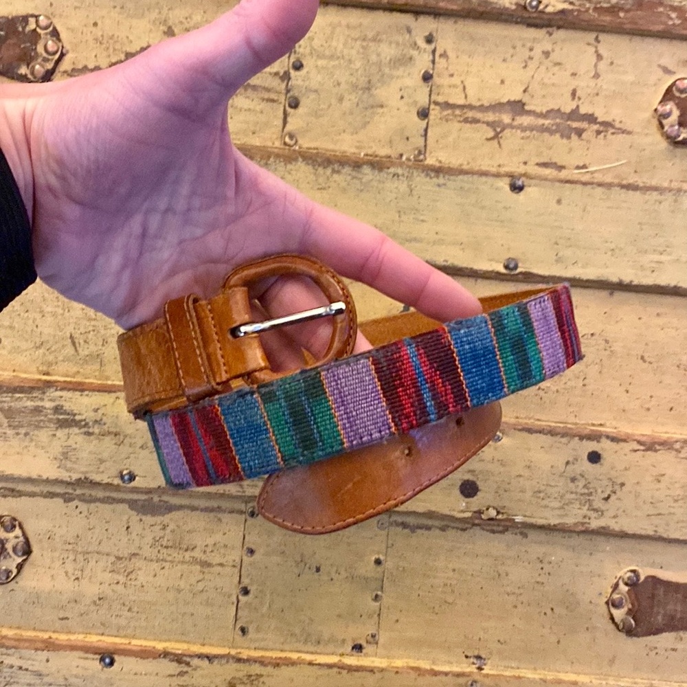 VINTAGE BELT BOHO PATCHWORK WESTERN LEATHER BELT SOUTHWEST STYLE UNISEX 36